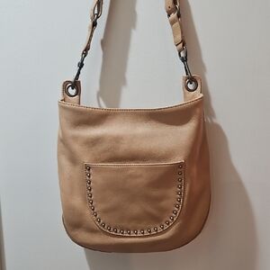 The Sak "Happy & Free Tan Leather Shoulder Bag.